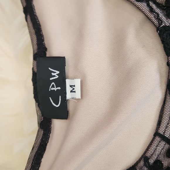 C.P.W. Black Nude and Black Lace Vintage Y2k Fitted Tank Top - Picture 3 of 4